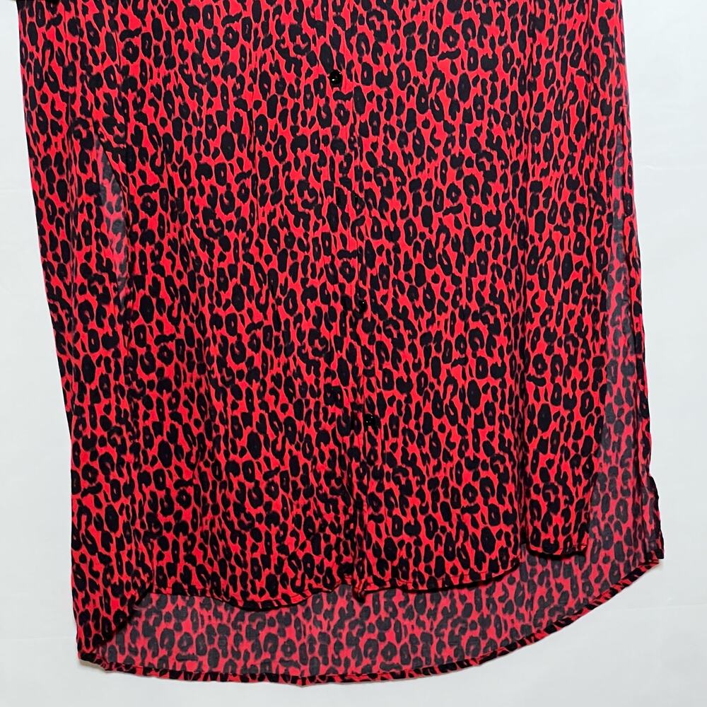 IRO Long Sleeve Button Front Side Slit Leopard Pirae Dress Red Womens Size 34 - Picture 8 of 16